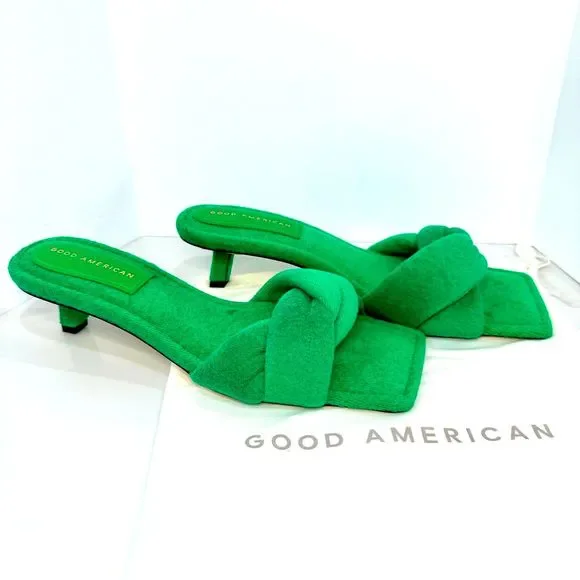 Good American Emerald Green Terry Cloth Kitten Heels - Size 10 - New in Box - Picture 2 of 11